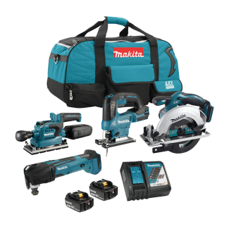 Set of Four (4) 18V Power Tools, 5A Batteries & Fast Charger Makita DLX4176TX1