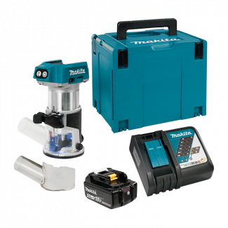 Compact Brushless Router + (1) 18V – 5A Batteries & Fast Charger Makita DRT50T1JX4	